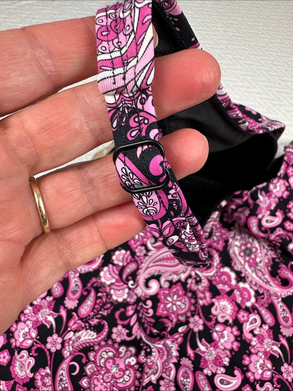 Simon Chang Black and Pink Paisley One-Piece Swimsuit - Picture 9 of 16